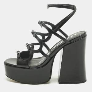 Pre Owned Marc Jacobs Black Leather Kiki Platform Sandals Size 38