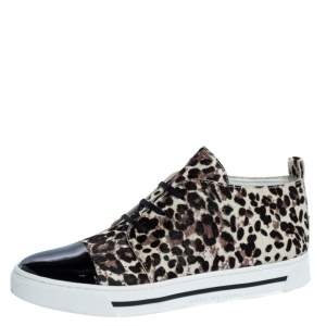 Marc Jacobs Black/Brown Animal Print Pony Hair and Patent High Top Sneakers Size 38