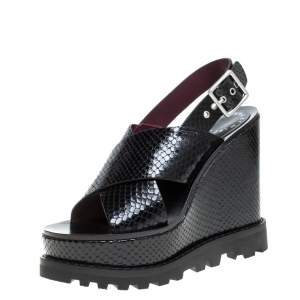 Marc by Marc Jacobs Black Python Embossed Leather Irving Platform Wedge Sandals Size 35.5