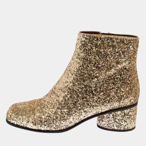 Pre Owned  Marc Jacobs Metallic Gold Glitter Camilla Block Heel Ankle Boots Size 40.5