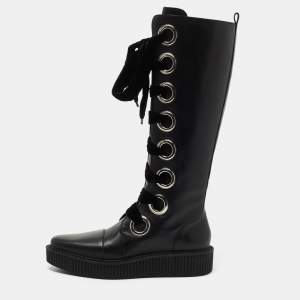 Pre Owned Marc by Marc Jacobs Black Leather Lace Up Knee Length Boots Size 39