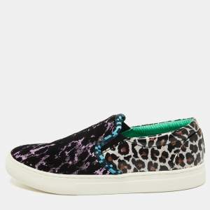 Marc Jacobs Multicolor Sequin and Canvas Leopard Print Mercer Slip On Sneakers Size 37