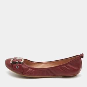 Marc Jacobs Burgundy Leather Buckle Detail Scrunch Ballet flats Size 36