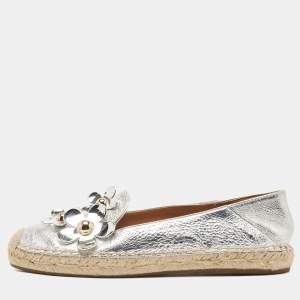 Marc Jacobs Silver Leather Studded Daisy Espadrille Flats Size 38