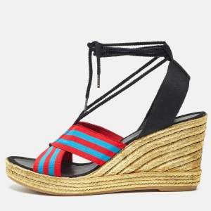 Marc Jacobs Multicolor Grosgrain Espadrille Wedge Sandals Size 40