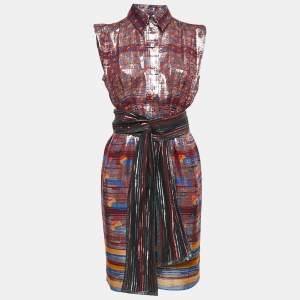 Marc Jacobs Metallic Printed Silk Lurex Sleeveless Mini Dress S