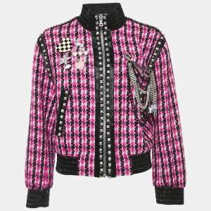 Marc Jacobs Pink Tweed Brooch Detail Zip -Up Jacket S