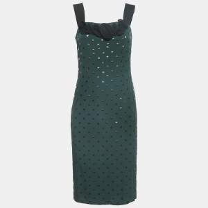 Marc Jacobs Green/Black Dot Print Crepe Ruffled Sleeveless Dress S