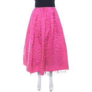 Marc Jacobs Hot Pink Crinkled Silk Tulle Layered Maxi Skirt M