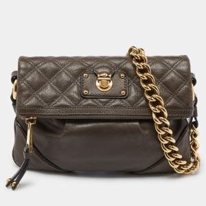 Marc Jacobs Beige/Grey Leather Foldover Shoulder Bag