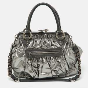 Marc Jacobs Silver Coated Canvas and Leather Stam Bag