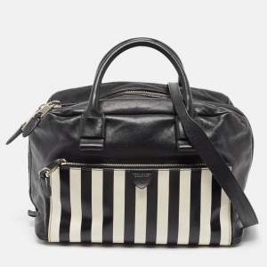 Marc Jacobs Black/White Leather Small Striped Prince Antonia Satchel