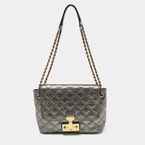 Marc Jacobs Metallic Quilted Leather Pushlock Flap Shoulder Bag