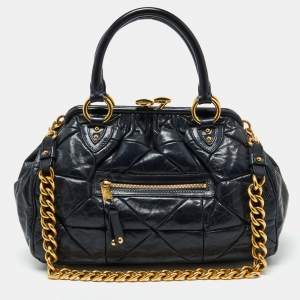 Marc Jacobs Navy Blue Quilted Leather Stam Satchel