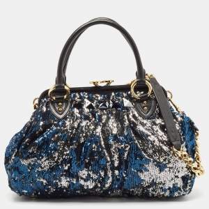 Marc Jacobs Black/Blue Sequin,Suede and Leather New York Rocker Stam Satchel