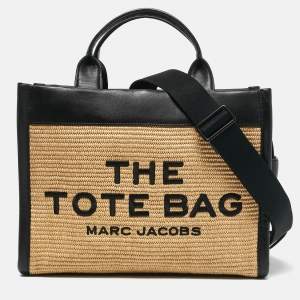 Marc Jacobs Black/Natural Raffia and Leather Medium The Tote Bag