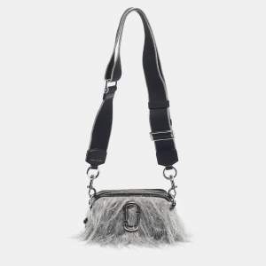 Pre Owned Marc Jacobs Grey/Black Faux Fur and Leather The Creature Snapshot Crossbody Bag