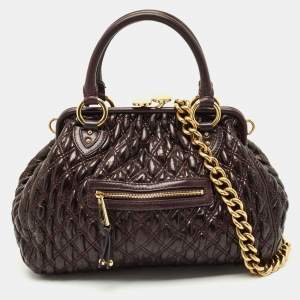Pre Owned Marc Jacobs Dark Purple Quilted Leather Stam Satchel
