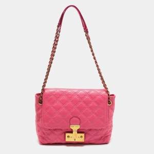 Pre Owned Marc Jacobs Pink Quilted Leather Baroque Flap Shoulder Bag