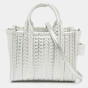 Pre Owned Marc Jacobs Silver/White Leather Mini The Tote 