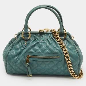 Pre Owned Marc Jacobs Gren Quilted Leather Stam Satchel