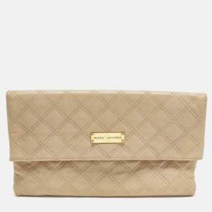Pre Owned Marc Jacobs Eugenie Beige Quilted Leather Clutch