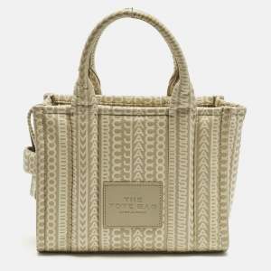 Pre Owned Marc Jacobs The Tote Small Beige Embossed Leather Bag