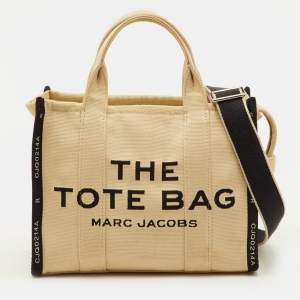 Pre Owned Marc Jacobs The Tote Medium Beige/Black Canvas Tote