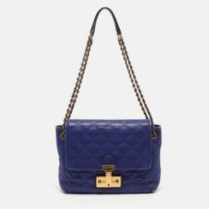 Pre Owned Marc Jacobs Baroque Blue Quilted Leather Flap Shoulder Bag