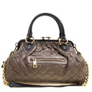 Marc Jacobs Gun Metal Quilted Leather Stam Shoulder Bag