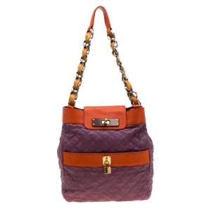 Marc Jacobs Purple/Orange Quilted Leather and Python Trim Chain Lock Hobo