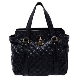 Marc Jacobs Black Quilted Snakeskin Embossed Coated Canvas Tote