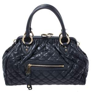 Pre Owned Marc Jacobs Black Quilted Leather Stam Satchel