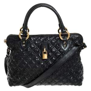 Marc Jacobs Black Quilted Snake Skin Embossed Leather Tote
