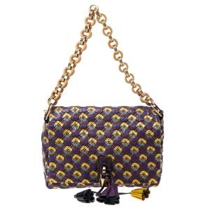 Marc Jacobs Purple Printed Leather Misfit Flap Shoulder Bag