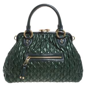 Pre Owned Marc Jacobs Metallic Green Quilted Leather Stam Shoulder Bag