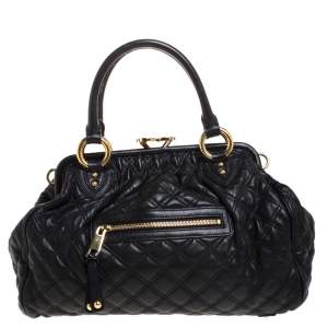 Marc Jacobs Black Quilted Leather Stam Satchel