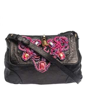 Marc Jacobs Metallic Black Leather Flap Crossbody Bag
