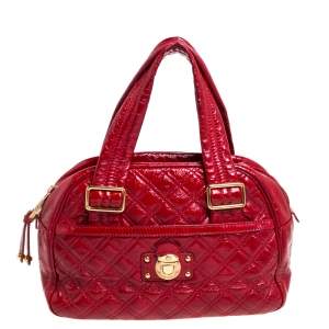 Pre Owned Marc Jacobs Red Quilted Patent Leather Pushlock Satchel