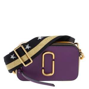 Pre Owned Marc Jacobs Purple/ Tan Leather Snapshot Camera Crossbody Bag