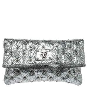 Marc Jacobs Silver Snake Effec Leather Foldover Clutch