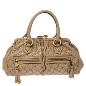 Pre Owned Marc Jacobs Beige Quilted Leather East West Stam Satchel