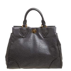 Pre Owned Marc by Marc Jacobs Grey Ostrich Embossed Leather Ozzie Square Lucy Tote
