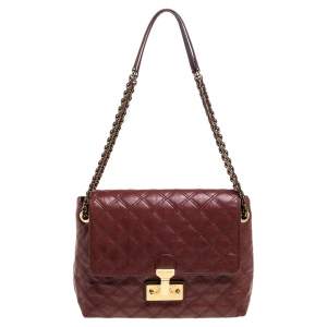 Marc Jacobs Maroon Quilted Leather Large Baroque Single Shoulder Bag