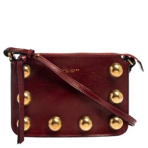 Pre Owned Marc Jacobs Dark Red Leather Studded Crossbody Bag