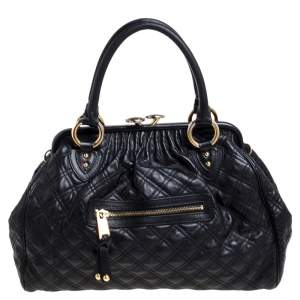 Pre Owned Marc Jacobs Black Quilted Leather Stam Satchel