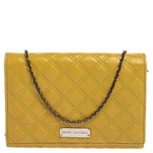 Marc Jacobs Lime Quilted Leather Flap Chain Clutch