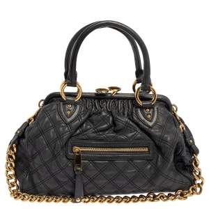 Marc Jacobs Dark Grey Quilted Leather Stam Satchel