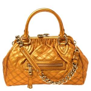Pre Owned Marc Jacobs Metallic Orange Quilted Leather Stam Satchel