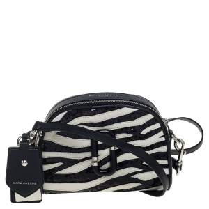 Pre Owned Marc Jacobs Black/White Leather and Sequin Zebra Shutter Crossbody Bag